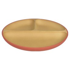 日本製 木紋抗菌圓形分隔餐盤 3格, 紅色, 1個