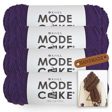 니뜨 모드케이크 뜨개실 100g x 4p + 뉴 로이드 롱 머플러 도안 + 라운드 엣지 라벨 세트, 1세트, 퍼플