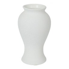 橫條紋/低調奢華 腰縮款 陶瓷花瓶, 白色