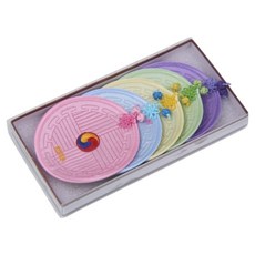 happytool 傳統圓形粉彩杯墊5件組, 1套, 淡粉紅色, 嫩綠色, 淡紫色, 淡天藍色, 檸檬黃