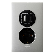 Legrand 羅格朗 Apella Simple 1孔嵌入式插座 + USB A + C埠 銀色, 1個