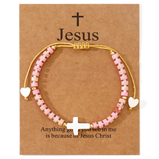 리빙포켓 여성용 십자가 묵주 팔찌, 핑크, 1개