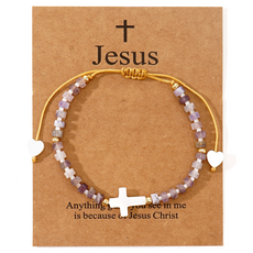 리빙포켓 여성용 십자가 묵주 팔찌, 자수정, 1개