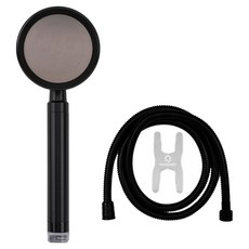 HOMEDAUM Thessen鋁製渦輪增壓蓮蓬頭 H8 + 1.5m淋浴軟管 + 扳手組合, 黑色, 1套