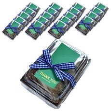 Tinapicnic 迷你牛皮紙一次性容器 + 綠色貼紙 + 藍色緞帶組合, 20套, 便當盒 20入 + 貼紙 20入 + 緞帶 20入