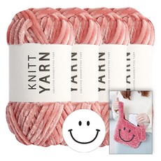 Knitt 素色蜜桃絨針織線 100g 4入+笑臉圓形圖紙+手提包設計圖, 6_粉紅