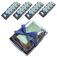 Tinapicnic 迷你牛皮紙一次性容器 + 嫩綠色貼紙 + 藍色緞帶組合, 20套, 便當容器 20p + 貼紙 20p + 緞帶 20p