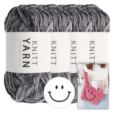 Knitt 蜂蜜絲絨針織線 100g 4球+微笑裁切毛氈紙+微笑手提袋圖案, 11 灰色