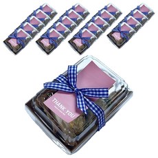 TINA PICNIC 迷你牛皮紙免洗容器 + 粉彩粉紅貼紙 + 藍色緞帶組, 20套, 便當容器 20入 + 貼紙 20入 + 緞帶 20入