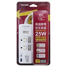 TATUNG 大同 氮化鎵智能延長線 5孔 1.8m 白色-過載保護/新版安規, 1條