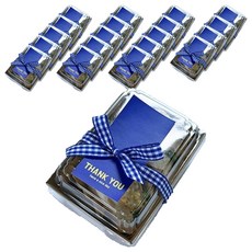 Tinapicnic 迷你牛皮免洗容器 + 藍色貼紙 + 藍色緞帶 套組, 20套, 餐盒 20入 + 貼紙 20入 + 緞帶 20入