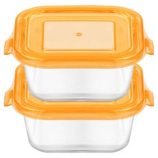 발룬피니 내열강화유리 정사각 원터치 반찬통, 2개, 800ml