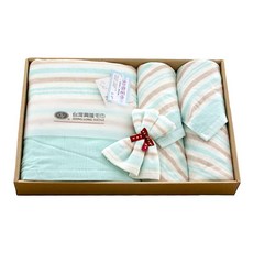 SHING LONG TEXTILE 台灣興隆毛巾 麥克紗布毛巾禮盒 浴巾 + 手帕巾 + 毛巾 2條, 綠色, 1盒