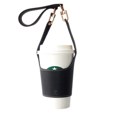 요모픽 가죽 텀블러 휴대용 음료 파우치, 블랙, 1개