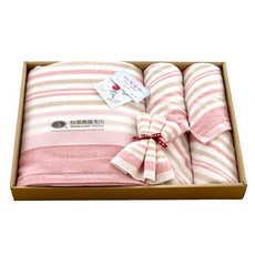 SHING LONG TEXTILE 台灣興隆毛巾 麥克紗布毛巾禮盒 浴巾 + 手帕巾 + 毛巾 2條, 粉色, 1盒