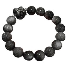 LIVING POCKET 女性用佛教財運銀曜石獅子 銀珠念珠 8mm, 1個, 混合顏色