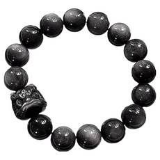 Living Pocket 女性用佛教財運銀曜石加獅子. 念珠 8mm, 1個, 混合色