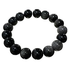 Living Pocket 男性佛教財運銀曜石單輪念珠 12mm, 1個, 混色