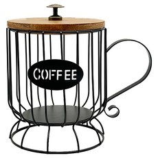 Ttabongoppa 馬克杯造型復古咖啡膠囊收納盒 附蓋小型 JNHA1943, 黑色, 1個