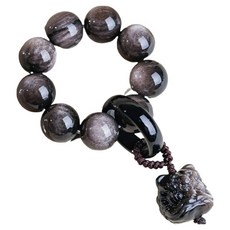 LIVING POCKET 男士佛教招財銀曜石星獅子手編念珠 12mm, 1個, 混色