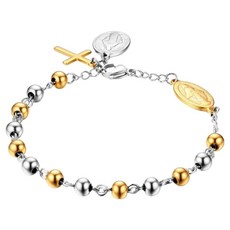 Living Pocket 瑪利亞玫瑰念珠手鍊, 銀色 金色, 1個