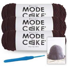 니뜨 모드케이크 뜨개실 100g x 3볼 + 메릴 버킷햇 도안 + 모사용 코바늘 7/0호 4.0mm, 1세트, 7브라운