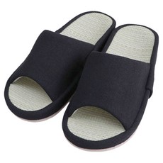 IKEHIKO 日本池彥 藺草透氣室內拖鞋, 簡約黑, 1雙