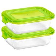 발룬피니 내열강화유리 직사각 원터치 반찬통, 2개, 640ml