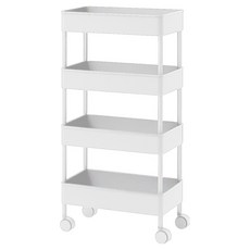Jeni Home 可移動式縫隙收納櫃 加寬四層推車, 白色