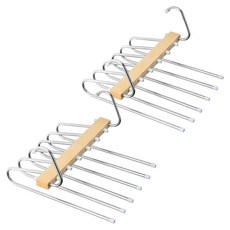 西格傢飾 居家不鏽鋼多功能實木鵝型多層折疊褲架,2個,原木色