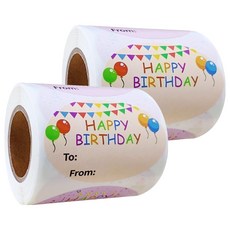 굄스 생일축하 선물 데코 포장스티커 5 x 3 cm 300매입, 원형생일, 2개