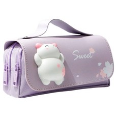 特別商店 可愛動物角色手提防水鉛筆盒, 紫色貓咪, 1個