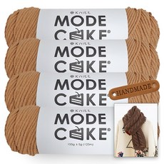 Knitt Mode Cake 編織線 100g x 4球 + 新款 Lloyd 長圍巾織圖 + 圓邊標籤套組, 4 米棕色(編織線)