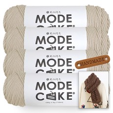 Knitt Mode Cake 編織線 100g x 4入 + New Royd 長圍巾織圖 + 圓邊標籤套組, 03 淺米色, 1套