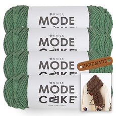 니뜨 모드케이크 뜨개실 100g x 4p + 뉴 로이드 롱 머플러 도안 + 라운드 엣지 라벨 세트, 1개, 16_풀색