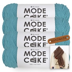 Knitt Mode Cake 編織線 100g x 4入 + New Royd 長圍巾織圖 + 圓邊標籤組合, 13 天空藍, 1套