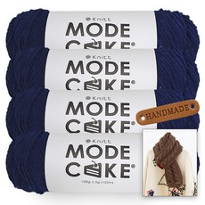 니뜨 모드케이크 뜨개실 100g x 4p + 뉴 로이드 롱 머플러 도안 + 라운드 엣지 라벨 세트, 1세트, 23 네이비(뜨개실)