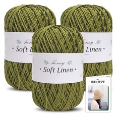Knitt 柔軟亞麻編織線 70g x 3入 + 凡妮莎漁夫帽織圖, 312 橄欖綠, 1套