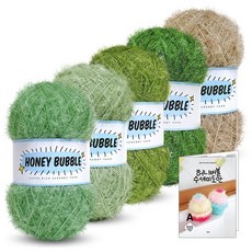 Knitt 蜂蜜泡泡菜瓜布毛線 90g x 5種 + 9種菜瓜布圖案組, 02 綠色(A系列), 1套