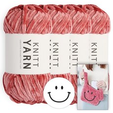 Knitt 蜂蜜絲絨針織線 100g 4球+微笑裁剪不織布+微笑手提袋設計圖, 7 珊瑚粉, 1套