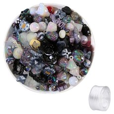 Pose Shine 閃亮串珠手鍊吊飾鑰匙圈DIY手工藝材料 隨機混裝 50g + 迷你捲線組, 1套, 黑色(串珠)