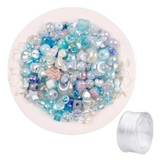 포즈샤인 샤이 비즈 팔찌 스트랩 키링 만들기 공예 재료 랜덤믹스 50g + 미니롤 세트, 블루(비즈), 1세트