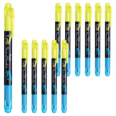 펜텔 트윈체커 수성 형광펜 SLW8-G, 옐로우 + 스카이블루, 12개