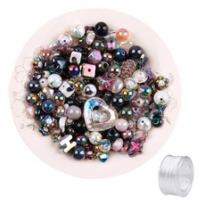 Pose Shine Shy 串珠手鍊掛繩鑰匙圈 DIY 工藝材料 隨機混合 50g + 迷你卷組合, 1套, 黑色(串珠)