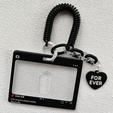 PUREON 透明壓克力鑰匙圈 公車 餐卡 彈簧繩 愛心吊飾 卡套 9.7 x 7.2 cm, 1個, 黑色