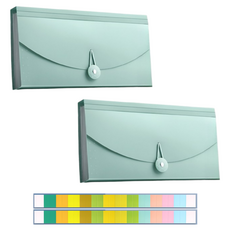 微笑發票收納風琴夾 + 索引貼紙, 2個, 綠色