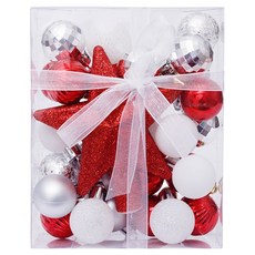 小麥購物 聖誕節裝飾球禮盒 30個, 紅色/白色/銀色, 1盒