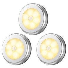 MAME 6LED 新款無線感應燈, 銀色 + 暖黃光, 3個
