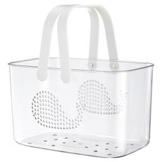 透明手提盥洗收納籃/瀝水籃沐浴籃/旅行外出游泳露營水果籃/購物籃, 白色