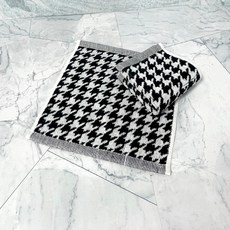 LIFE 來福牌 極致千鳥格緹花方巾 超柔軟精梳棉面巾 23x23公分 台灣製, 黑色/白色, 1條